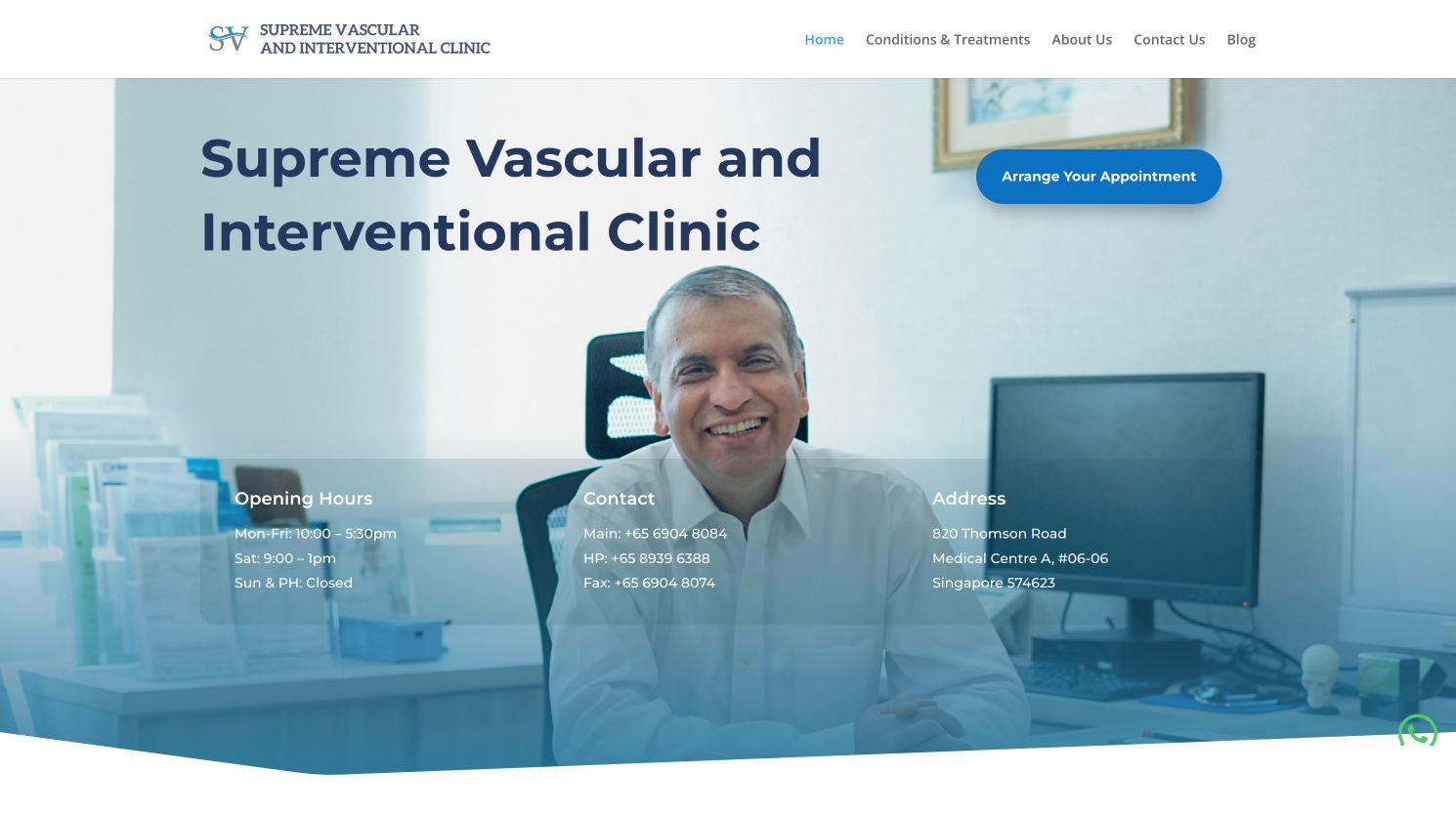 Screenshot of Supreme Vascular and Interventional Clinic website